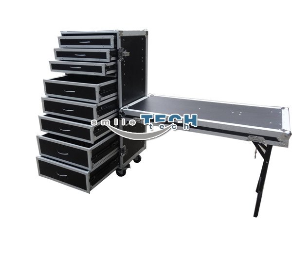 8 Drawers ATA Road Tool Case with Side Desk and Flexiable Panel-- 8 Drawers,3x2U，3x3U，2x4U