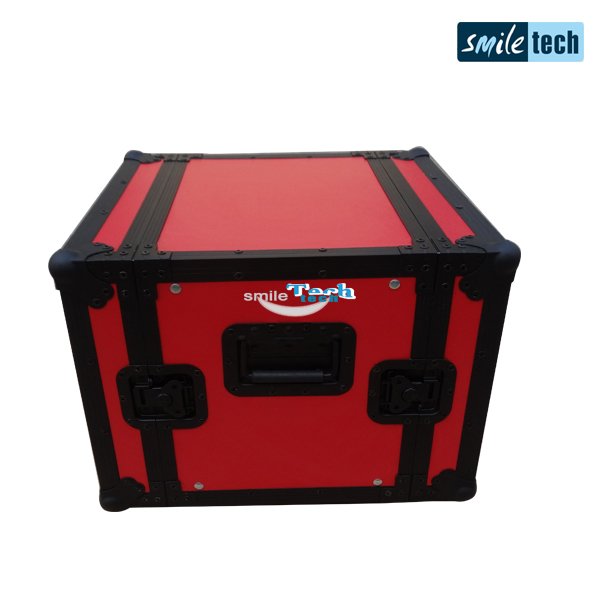 8U Effect Rack Case of Red Plywood and Black Hardware Construction